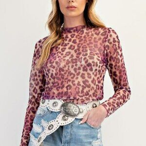 NWT easel Long Sleeve Fitted Animal Print Mesh Top – Fierce & Flirty